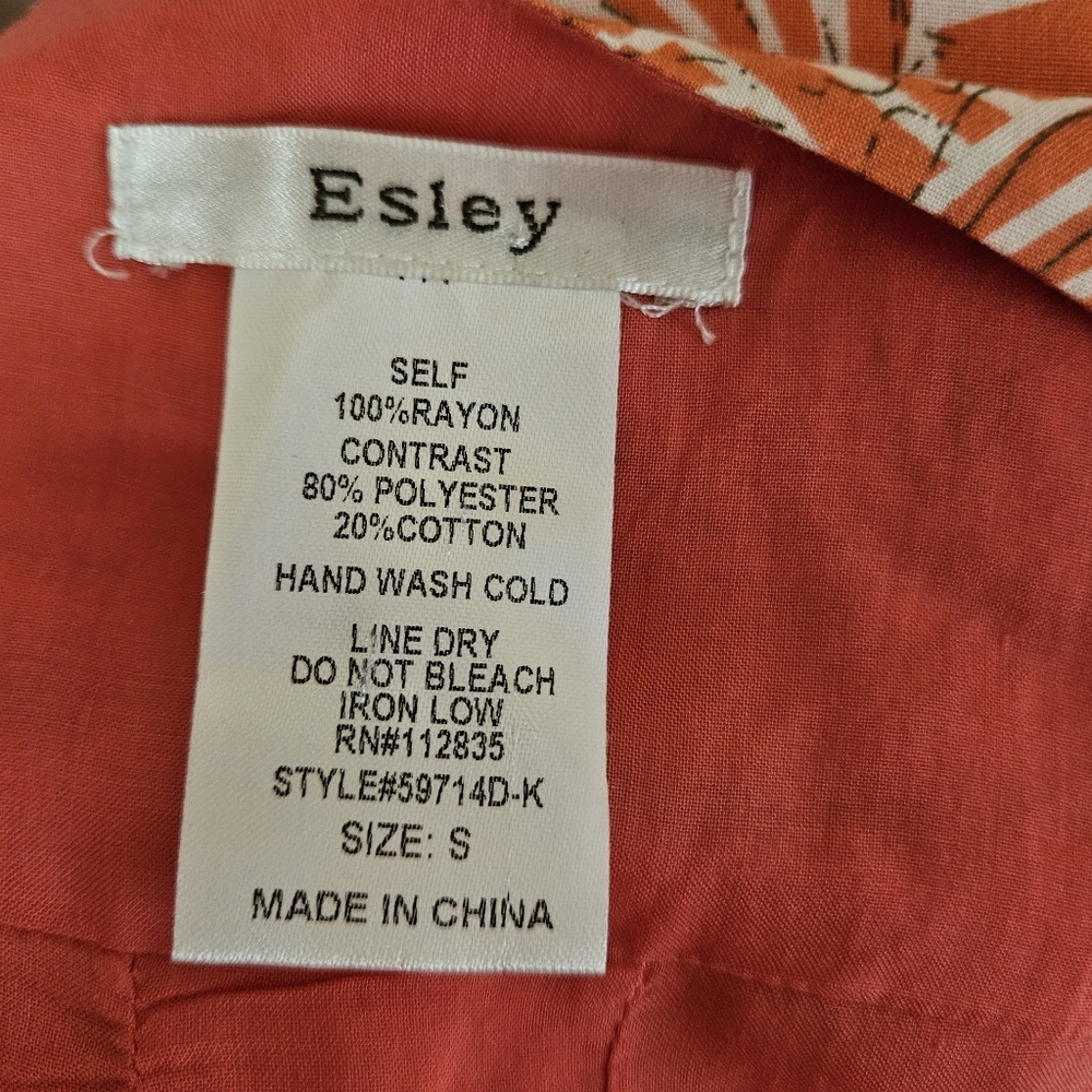 Esley orange & white print mini shift dress Womens Small - Picture 4 of 5